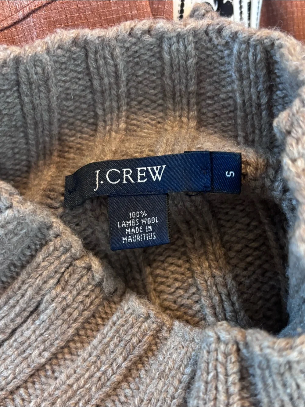 J.Crew Men’s Taupe Ribbed Lambswool Mock Neck Sweater